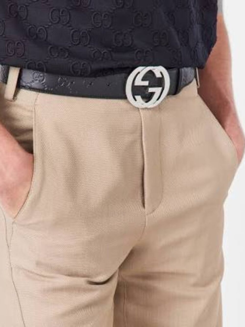 Men's Gucci Interlocking G Signature Leather Belt